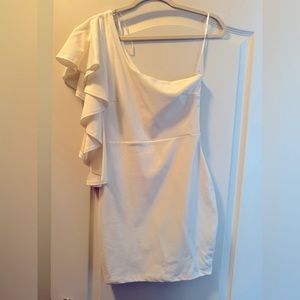 Lulu’s white one should ruffle mini dress